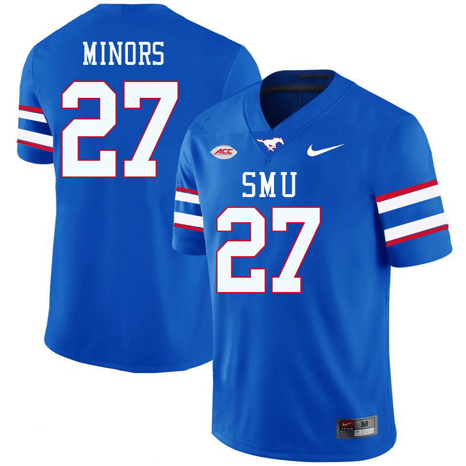 SMU Mustangs #27 Zane Minors College Football Jerseys Stitched Sale-Royal